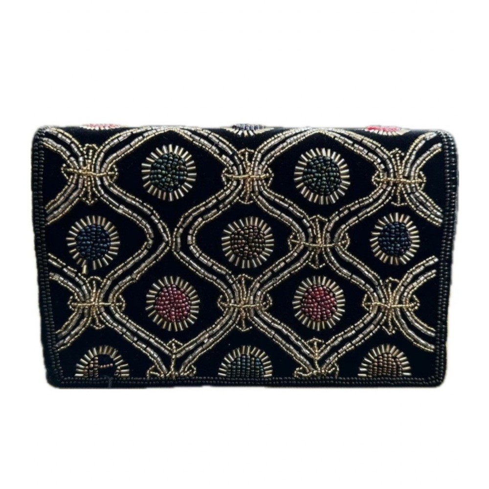 CARLA MARCHI 90s Vintage black beaded evening bag, black cord strap, EUC